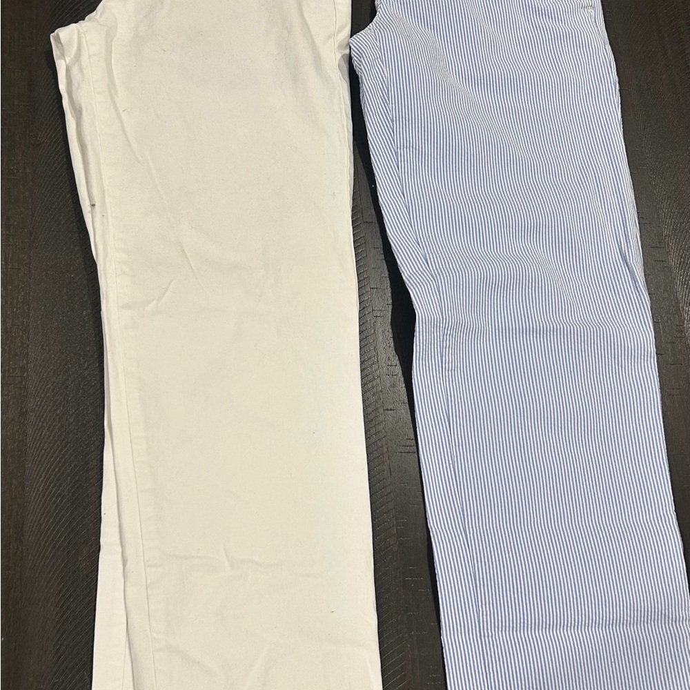 White and Blue Striped Pants Set